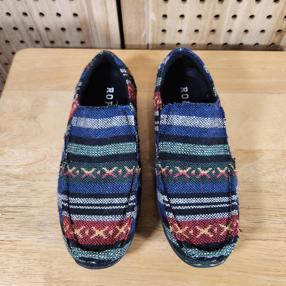 Roper Johnnie Women Sz 6 Colorful Southwestern Slip On Boho Moc Toe Loafer Shoes